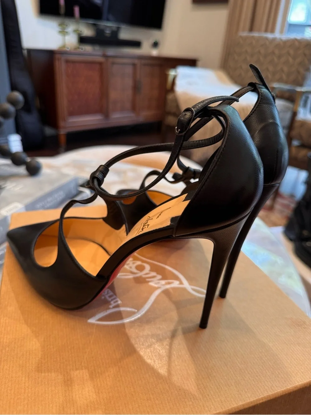 Christian Louboutin Black Strappy Pointed-Toe Pumps